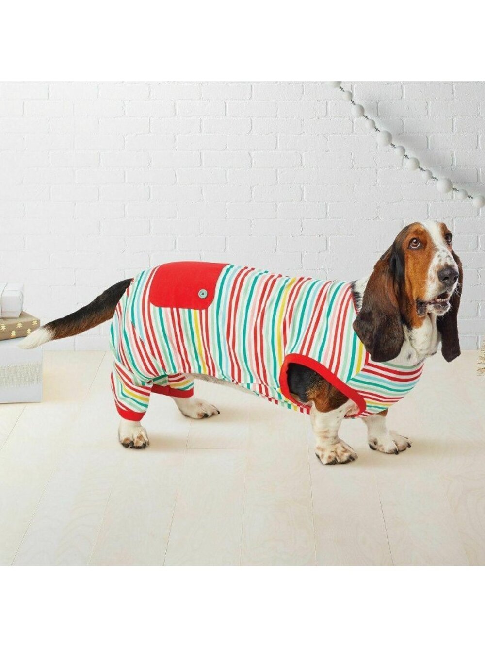 Wondershop Pet Pajamas Dog PJS Striped Back Flap Red Green Yellow Size Small